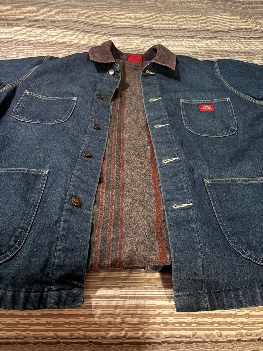 Vintage Dickies  Dark Blue Denim Jacket with Brown Corduroy Collar